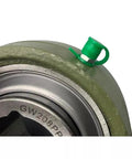 Close-up of Heavy Duty Disc Pillow Block Bearing 1-1/8 Inch Bore Replacement For Tufline TPBT60 SpinCo GW208PPB5-P with green cap