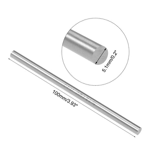 Round steel rod, 5.1 mm diameter, 100 mm long, HSS lathe bar stock, set of 5