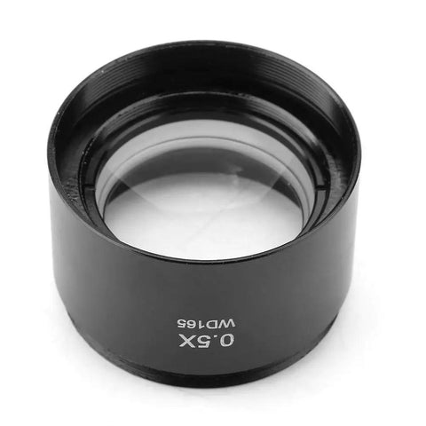 0.5X Auxiliary Stereo Microscope Objective Lens With 48mm Mounting, Long Working Distance Up To 11.21 Inches, Clear Imaging, Replacement Lens For Lab And Inspection Microscopy, Enhances Magnification And Detail, black metal lens