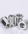 Flat Head Hex Blind Rivet Nut Aluminum Alloy Set For One Side Installations, No Rotation Hex Profile, Threaded Caps