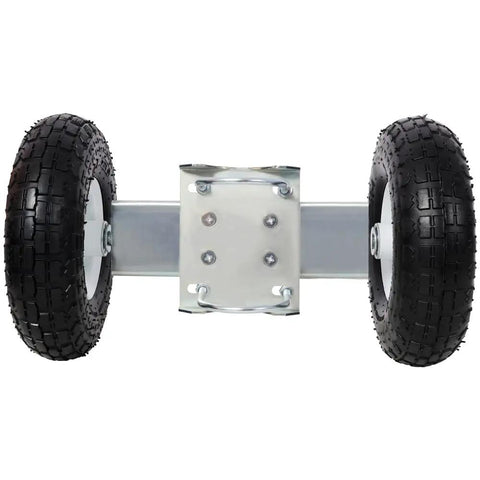 10 Inch Pneumatic Gate Wheels Caster Set With Tough As Nails Q235 Steel Build and Rock Solid 300 Lbs Rating showing dual tires and frame.