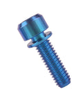 Close-up of a blue Titanium Bike Bolt M6x18mm with a 10mm head and 1mm washer, showing the Allen hex style design.