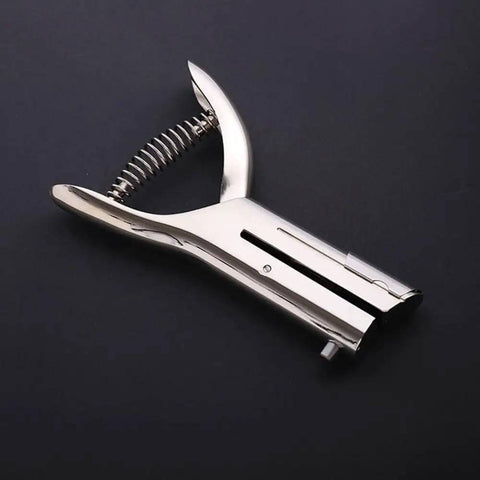 Heavy Duty Portable Single Hole Punch Tool With Deep 53mm Feed Slot, handheld circle slot puncher in silver, ergonomic chrome alloy handle.