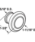 Bi-Fold Door Knobs, Diecast Satin Nickel Plated, Large Diameter 1-11/16 Inch, diagram showing dimensions 1-3/8 inch reach, 15/16 inch base.