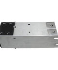 One Piece Left Front Lower Bumper Rail Extension Bracket Fits Tesla Model 3 2017 Through 2021, silver steel, top view, direct bolt-on replacement.