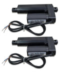 Pair Of Two Inch Stroke 12V Electric Linear Actuators Set, 225 Lbs Load Capacity, 10 Mm Per Second Travel, IP55 Waterproof, Black Aluminum, Heavy Duty Actuators For DIY Projects, Auto, Marine And Robotic Applications. Two black 12V linear actuators with wires