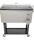 Outdoor Beverage Cooler Cart On Wheels 80 Qt Ice Chest With Iron Foot Tube Refrigeration And Insulation Double Sided Lid Bottle Opener