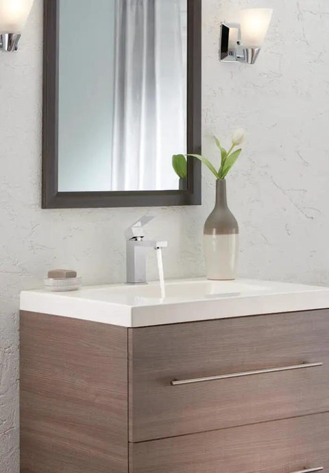 Matte Black One Hole Bathroom Faucet For Vanity With Easy Install No Fuss Sleek Modern Sink Tap Push Pop Drain Assembly Included Fits 1 Or 3 Hole 4 Inch Install Deck Plate Included on wooden vanity with mirror