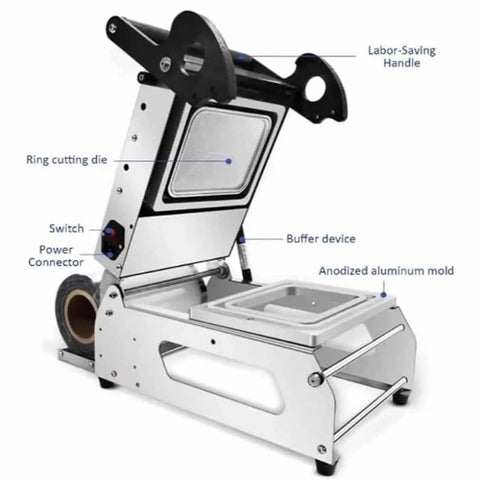 Lkjuiow Heat Sealing Machine For Shrink Wrapping With Quick 26 By 17cm Tray Sealer showing labor-saving handle and anodized aluminum mold.