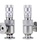 Front and side view of Stainless Steel Fine Tuning Needle Valve With Internal Thread Vacuum Micro Adjustment Valve With Scale Precision Dial For Smooth Flow Control Slick Leak Minimizing Design DN 0.8 Mini Inline Flow Regulator.