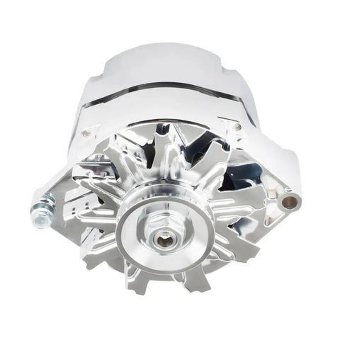 Front view of Chrome 1 Wire Self Exciting 120 Amp High Output Alternator Replacement 12V CW Rotation 10SI Style