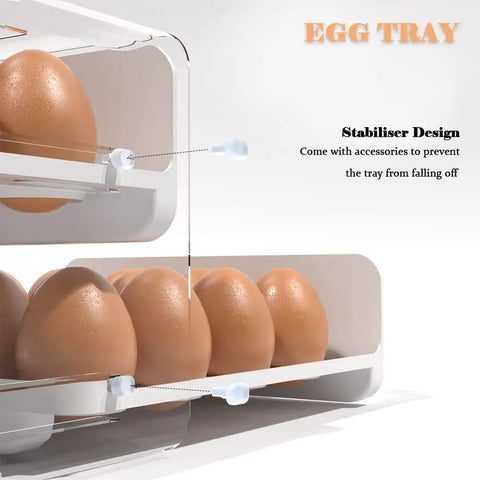 Eggs Fridge Organizer Drawer Bin Set For Maximum Freshness Pro Grade Large Plastic Egg Holder with Stabiliser Design