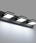 Three Light 24 Inch Matte Black LED Vanity Light With Frosted Acrylic Shades, Cool White 6000K For Bathroom Mirror, Moisture Proof Wall Fixture, Non Dimmable Modern Style, front view