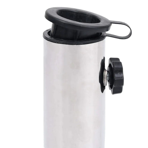 Black Granite Umbrella Base For Outdoor Patio, Sturdy Parasol Stand 45x25x8 Cm, close-up of metal pole holder with knob