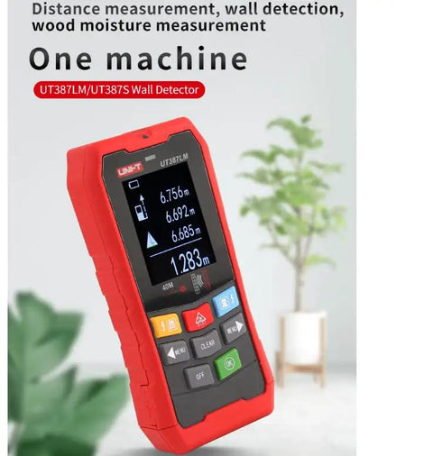 Prograde Wall Scanner And All In One Metal Detector With 2.4 Inch Color LCD Display showing distance measurements on screen.