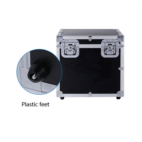 Portable Locking Tool Box Organizer With Heavy Duty Metal Latch For Tools Documents And Hobby Supplies, showing plastic feet detail.