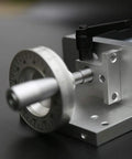 Rock Solid Manual 400mm Linear Motion Actuator Featuring Smooth Cross Slide Table And Reliable Sfu1605 Ballscrew Rail Guide close-up of precision dials and aluminum housing.
