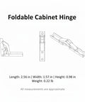 Illustration of a Foldable Cabinet Hinge with 90 Degree Lock and 180 Degree Fold for Drop Leaf Tables and Wall Mount Desks.
