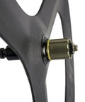Close-up of Pro Grade Carbon Clincher Wheelset With 70mm Deep 23mm Wide Tri Spoke Design For Road Bikes Matte Finish 700C Shimano