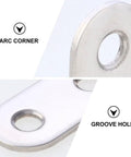 L Shaped Corner Brackets Set 18 Pieces Stainless Steel Right Angle Shelf Braces showing arc corner and groove holes