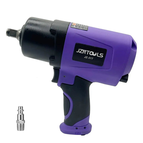 Half Inch 1250 Ft Lbs High Torque Pneumatic Impact Wrench Workhorse Twin Hammer Design shown with air quick connector