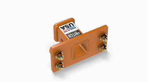 Front Receiver Hitch For Sub Compact Tractors Beefy Heavy Duty Bolt On Mount In Durable Alloy Steel With A Bright Orange Finish Fits BX Series Tractors Easy Install Made In The USA displayed at angle