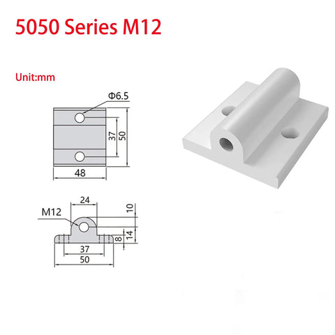 Set Of Four M12 Aluminum Caster Wheel Connectors For 5050 T Slot Extrusion with dimensions and design details shown.