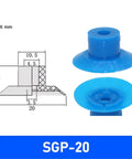 7 Piece Industrial Manipulator Vacuum Sucker Set For Bag Opening SGP-20 pneumatic gripper shown with dimensions, durable blue design.