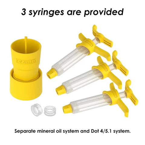 All-In-One Hydraulic Disc Brake Bleed Kit for Most Bike Brakes with 3 syringes and yellow adapters
