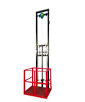 Heavy Duty Lift Platform Vertical Hydraulic Freight Elevator With Sturdy Steel Guide Rails For Efficient Material Handling And Labor Saving Goods Elevation Up To 500kg At Your Warehouse Or Factory, featuring a red lifting cage.