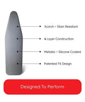 Premium Ironing Board Cover 19 X 49 Inches Made In Italy with 4 Layer Padding and Scorch Stain Resistant features shown