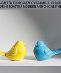 Super Clean White Bird Design Toilet Bolt Caps With Elegant Porcelain Screw Covers To Conceal Ugly Hardware And Level Up Your Bathroom Setup Effortlessly Inside This Solid Four Pack Collection - Yellow and Blue Ceramic Bird Figurines