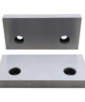 Precision Ground Milling Vise Jaws Pair Fits Kurt Gmt Style Machines Six Inch Height Upgrade Heavy Duty Alloy Steel Hardened Hrc 52 To 58 Shop Ready Solid Build Accuracy Point Zero Zero Zero Two shown from front and back view.