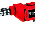 Electric drill with Ten Piece Pro Grade Tungsten Carbide Double Cut Rotary Burr Set attached for metalwork projects.