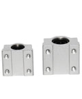 4 Pack SC6UU Linear Motion Ball Bearing Slide Block Bushings For CNC Router Builds Runs Straight Up Slick With Drop In Ready Fitment And Heavy Duty Seals, showing two sizes of aluminum slide bushings.