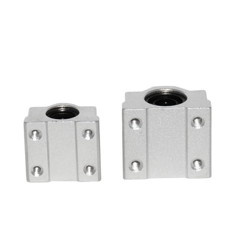 4 Pack SC6UU Linear Motion Ball Bearing Slide Block Bushings For CNC Router Builds Runs Straight Up Slick With Drop In Ready Fitment And Heavy Duty Seals, showing two sizes of aluminum slide bushings.