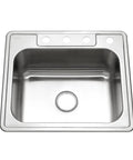 Glowtone 25 Inch Stainless Steel Topmount Kitchen Sink With 4-Hole Design, 8 Inch Deep Single Bowl, Fits 30 Inch Cabinets