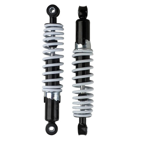 Adjustable Front Shock Set Two Pieces For 50Cc To 125Cc Kid Quad ATV Go Kart, showing coiled springs and black casing, side by side view.