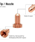 Image of a copper plasma cutter nozzle tip for WSP machines, part number 9-8209, included in the Super Cool 21 Piece Plasma Cutter Consumable Kit.