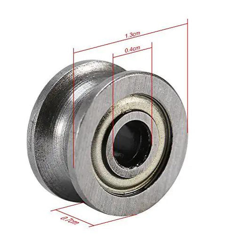 Close-up of 10Pcs U624ZZ U Ball Bearings Double Shielded Carbon Steel For Rail Track Linear Motion, showing detailed dimensions