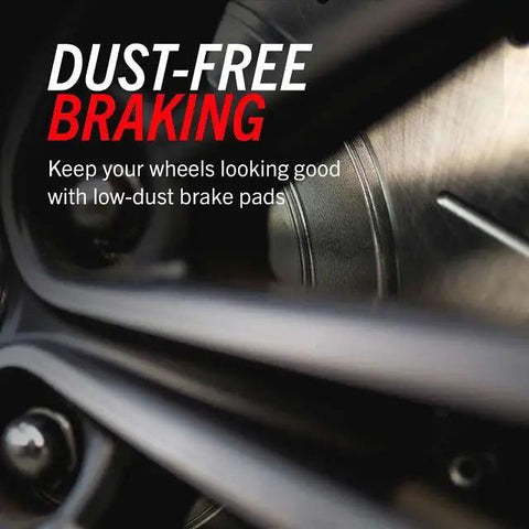 Close-up of brake disc and caliper with dust-free phrase, focusing on rear brake pads for Subaru Ascent 2019 2024, WRX 2016 2024.