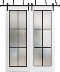 Frosted Glass Barn Sliding Closet Doors With Hardware Kit 84 By 96 Inches 2 Panels Bypass Style White Silk Finish Ready To Install