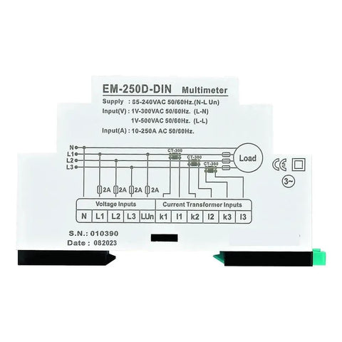 Diagram on a Three Phase Digital Multimeter With Three Current Transformers For L-L And L-N Voltage, Current, Frequency And Phase Sequence Display