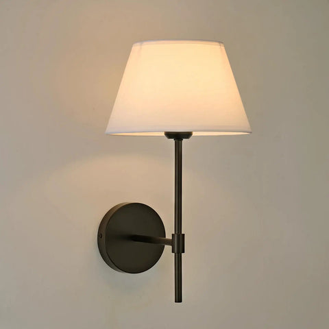 Hardwired Wall Sconce Set Of Two Black Metal Lamps With White Fabric Shades Dope Industrial Lighting For Bedroom Bathroom Farmhouse Living Room Reading Nook Fireplace