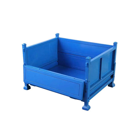 Built Like A Tank Heavy Duty Steel Storage Cage With Collapsible Stackable Design For Warehouse And Workshop Parts Handling Delivers Top Shelf Space Saving Convenience For Auto Crews, blue steel cage with collapsible sides.
