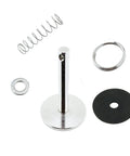 Hatch pull handle kit in marine-grade stainless steel with base, spring, washer, gasket; 1/4 in dia, 2 in long.