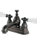 Oil Rubbed Bronze Centerset Bathroom Faucet With Crystal Lever Handle Drip Free Ceramic Cartridge 1.2 GPM Flow 4 Inch Spread