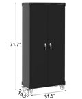 Heavy Duty 72 Inch Locking Storage Cabinet With Wheels And Pegboard For Garage Workshop And Home Office Four Adjustable Shelves Tough As Nails Steel Construction Black Finish