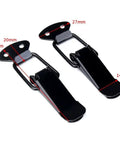 Black 80mm Quick Release Fastener Clips For Bumper, Trunk, And Hatch, Easy Install No Fuss Tool Free Access Pins, Secure Fit That Stops Rattle On Rough Roads, Pair, black metal clips with 80mm and 27mm measurements