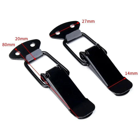 Black 80mm Quick Release Fastener Clips For Bumper, Trunk, And Hatch, Easy Install No Fuss Tool Free Access Pins, Secure Fit That Stops Rattle On Rough Roads, Pair, black metal clips with 80mm and 27mm measurements